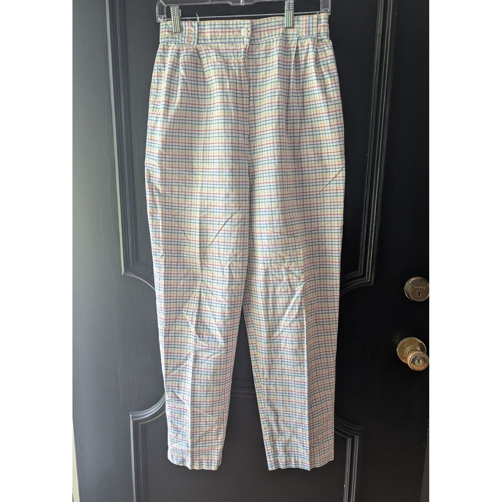 Vtg Tapered Rainbow Plaid High Waisted Pants Trousers Tagged 10 Fits Modern 6